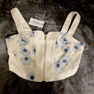 NWT Cider Corset Top White Floral Blue Zipper